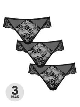 Ann Summers Knickers Sexy Lace Planet 3 Pack Brazilian - Black, Size 10, Women