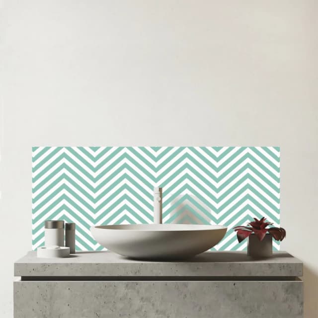 Warren Reed - Designer Geometric Chevron Pattern Glass Bathroom Splashback in Green Green Unisex