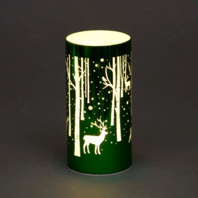 Shatchi 18cm Christmas Decorated Vase Table Deer Scene Green Green