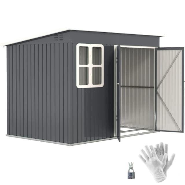 Outsunny 8.5 x 6ft Galvanised Steel Garden Shed with Foundation Kit, Grey Pale Grey