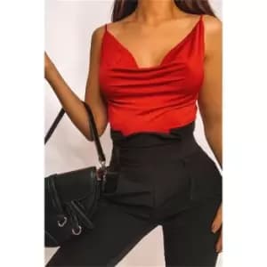 I Saw It First Red Slinky Cowl Neck Bodysuit - Red