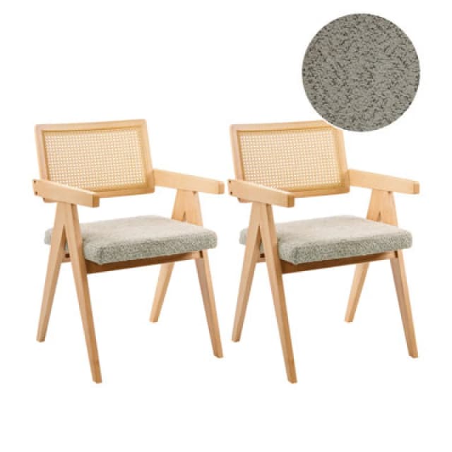 Beliani Set Of 2 Dining Chairs Ava Wood Light Brown/ Taupe