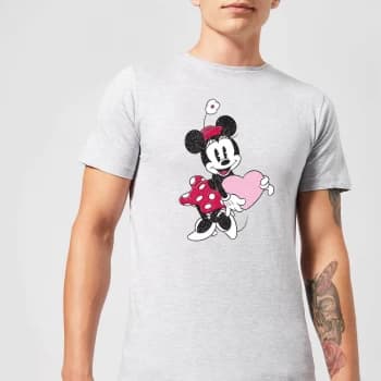 Disney Minnie Mouse Love Heart Mens T-Shirt - Grey - XS - Grey
