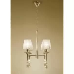 Tiffany pendant lamp 4+4 E14+G9 bulbs, gold with cream lampshade & transparent crystal