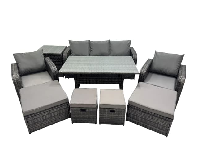Fimous Outdoor Wicker PE Rattan Garden Furniture Set with 4 Stools Side Table in Dark Grey Dark Grey Unisex