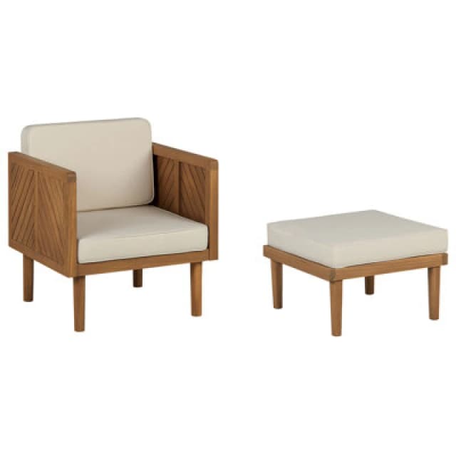 Beliani Garden Armchair With Ottoman Baratti Acacia Wood Brown