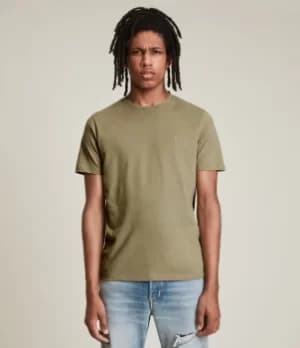 AllSaints Mens Brace Crew T-Shirt, Dusty Olive Green, Size: L