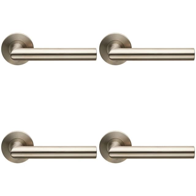 Loops 4x PAIR Straight Mitred Bar Handle on Slim Round Rose Concealed Fix Satin Steel Metallics