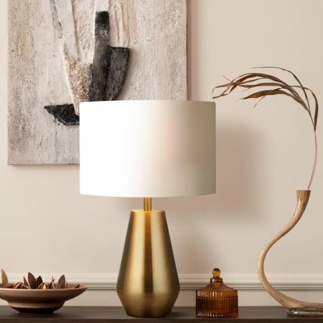 Lighting Collection Pair Touch Table Lamps - Antique Brass Base/Cream Shade, Gold 700818