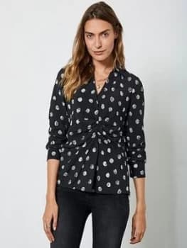 Mint Velvet Eve Spot Print Waisted Shirt - Black
