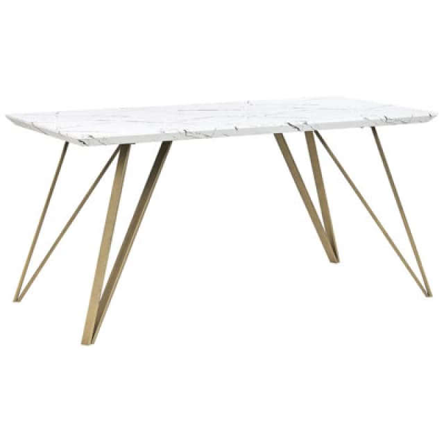 Beliani Dining Table Molden Marble/ Gold 150 Cm 80 Cm