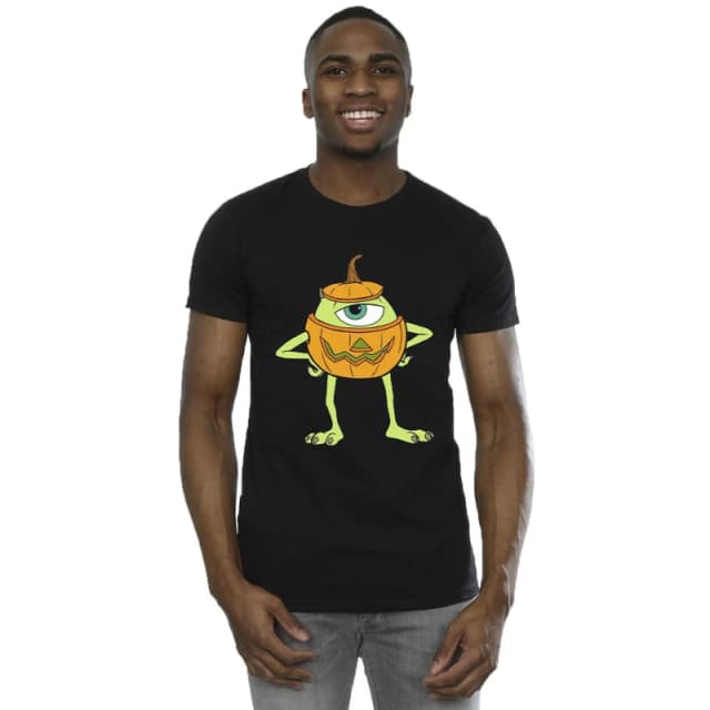 Disney Men Mike Pumpkin Cotton Halloween T-Shirt in Black Size: Small Black S Male 5063376630078