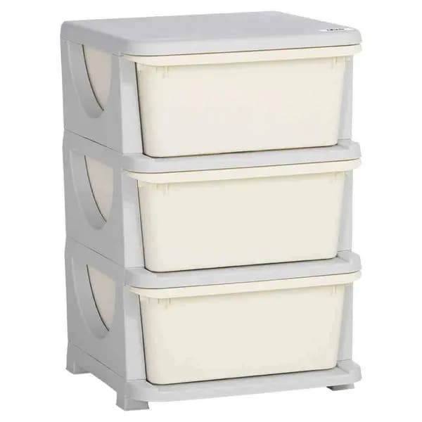 HOMCOM Kids Storage Units with Drawers 3 Tier Chest Vertical Dresser Tower - Cream 311-023V00CW