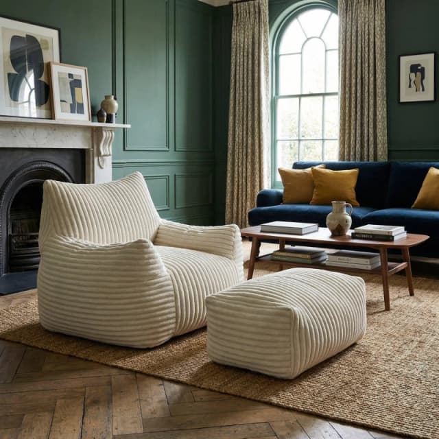 Urban Meuble Corduroy Bean Bag Chair with Footrest Beige unisex One Size