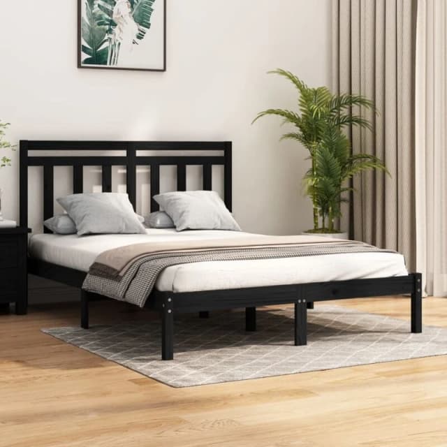VIDAXL Bed Frame without Mattress Black 140x190cm Solid Wood Vidaxl 8720287039761