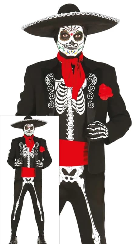 Fiestas Guirca Fancy Dress Teen Mexican Skeleton in Black Size: 15-16 Years Black Unisex 15-16 Years