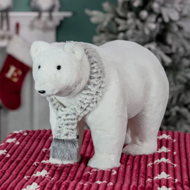 Christmas Workshop Faux Fur Polar Bear Decoration