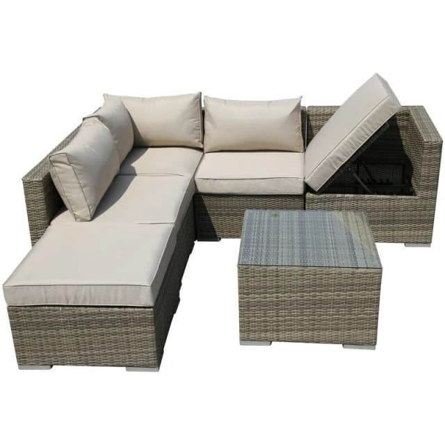 FURNITURE ONE Furniture One - Rattan 5 Seater Modular Outdoor Garden Sofa - Nature - Natural 1x2001-1x2002-1x2004-N