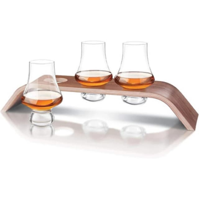 Original Products Final Touch Set Of 3 Lead-Free Crystal Glasses With Aspen Wood Levitation Stand