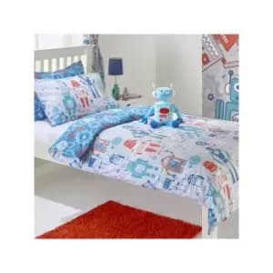 Riva Paoletti Kids Robot Reversible Duvet Cover Set, Blue, Cot Bed