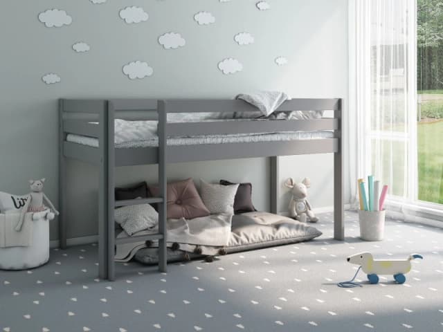 Noomi Nora Solid Wood Mid Sleeper Bed in Grey Size: EU Single Grey Unisex EU Single