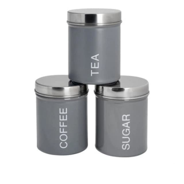 Harbour Housewares Round Metal Kitchen Tea Coffee Sugar Canisters Grey