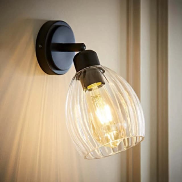 ValueLights ValueLights Cheltenham Ribbed Glass Dome Adjustable Spotlight Wall Light in Black One Size Unisex 5016529274636