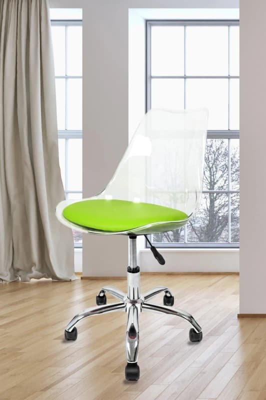 Fusion Living Soho Clear Plastic Dining Chair with Swivel Base in Green Green Unisex