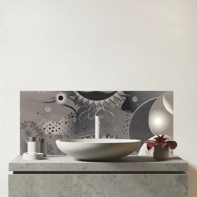 Warren Reed - Designer Abstract Moon Shapes Glass Bathroom Splashback in Grey Grey Unisex