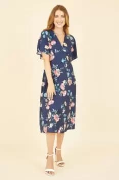Navy Floral Kimono Midi Dress