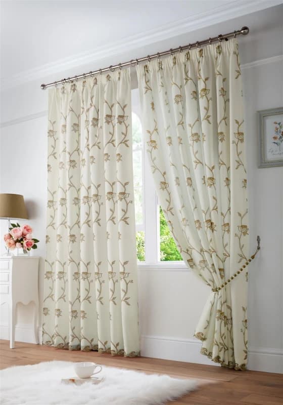Luxury Living Exe Embroidery Voile Curtains in Beige Size: 229cm width x 229cm drop Beige Unisex 229cm width x 229cm drop