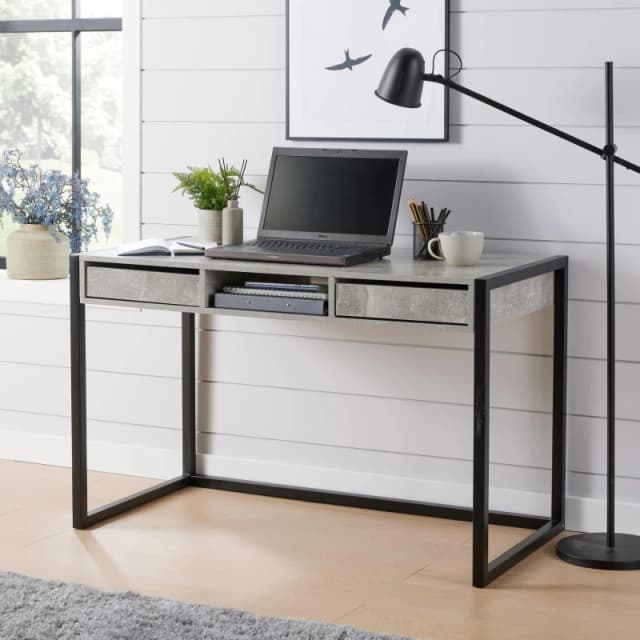 Home Source Toronto 2 Drawer Industrial Computer Desk Grey