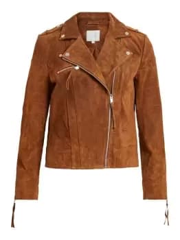 VILA Suede Leather Jacket Women Brown