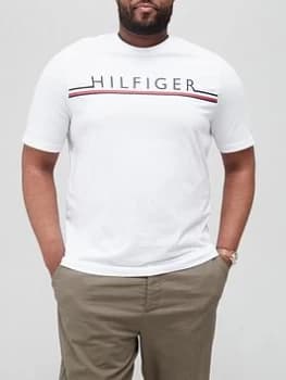 Tommy Hilfiger Big & Tall Corp Stripe T-Shirt - White, Size 4XL, Men