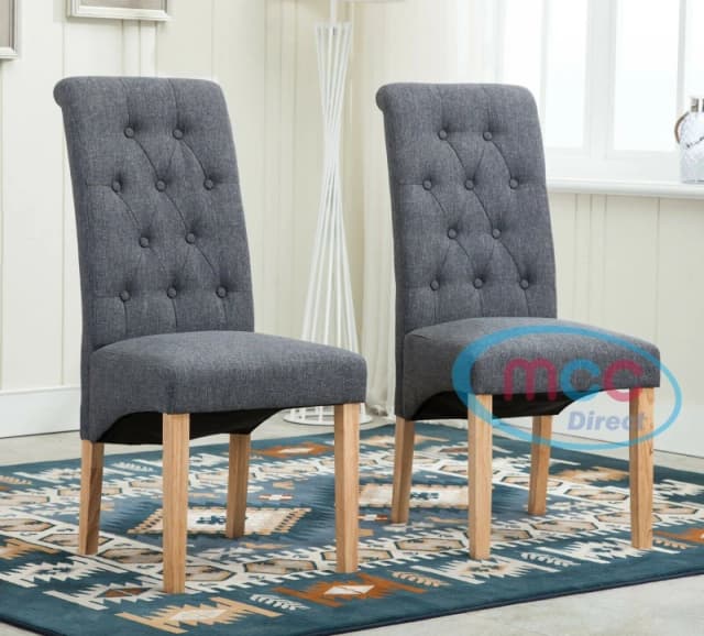 MCC Direct Set of 2 Top Scroll High Back Fabric Dining Chairs Grey