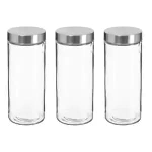 Set of 3 Screw Top Lid Glass Storage Jars Clear