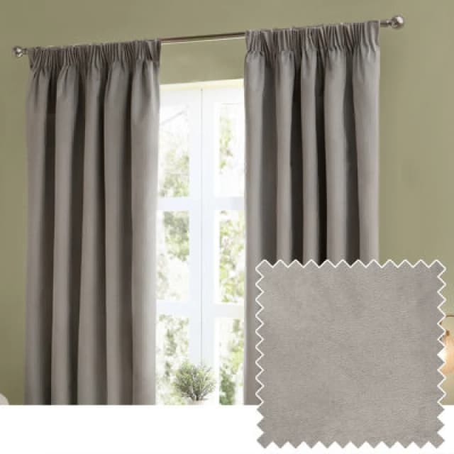 Furn. The Ultimate Velvet Room Darkening Pencil Pleat Curtain Pair, Silver, (W)117X (D)137Cm