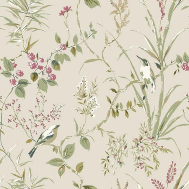 Crown Crown - Mariko Natural Wallpaper Floral Treebird Metallic Stylish Feature Wall WL-M1855