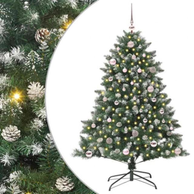 vidaXL Artificial Christmas Tree with Stand, Pink Balls Green 105 x 105 x 150 cm, Green 3395223