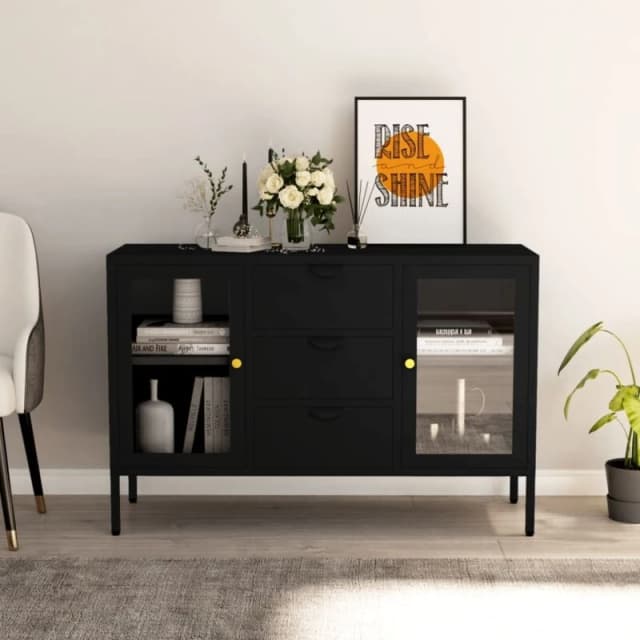 VIDAXL Sideboard Black 105x35x70cm Steel and Tempered Glass Vidaxl 8720286564417