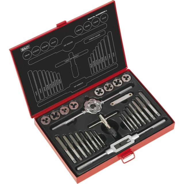 Loops 28pc Imperial Tap & Split Die Set - 1/8 to 1/2" - Manual Bar & Socket Threading Multi