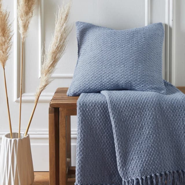 Drift Home 'Hayden' Filled 100% Recycled Sustainable Cotton Basket Weave Cushion Blue