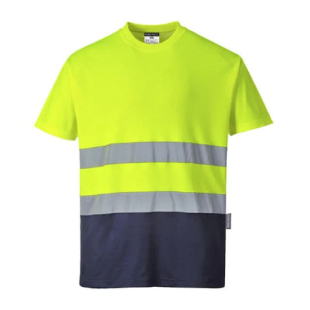 Portwest Hi Vis Cotton Comfort Contrast Short Sleeve T Shirt S173YNR4XL Colour: Yellow / Navy