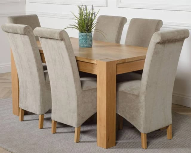 Thats Furniture Kuba 150 x 85cm Chunky Medium Oak Dining Table & 6 Montana Fabric Chairs in Grey Grey Unisex 150 x 85 cm