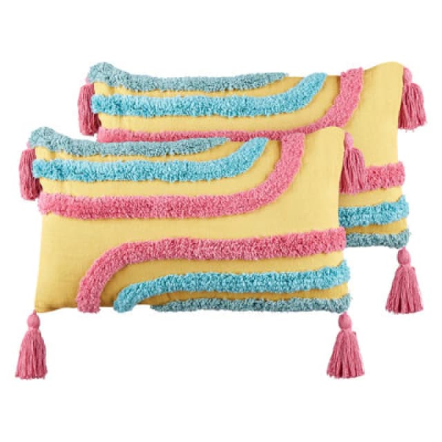 Beliani Set Of 2 Decorative Cushions Dolichos Cotton 30 X 50 Cm Multicolour