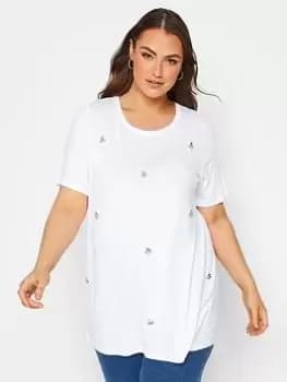 Yours Stud Detail Short Sleeve Tee White, Size 16, Women