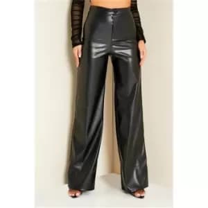 I Saw It First Black Pu Placket Wide Leg Trousers - Black