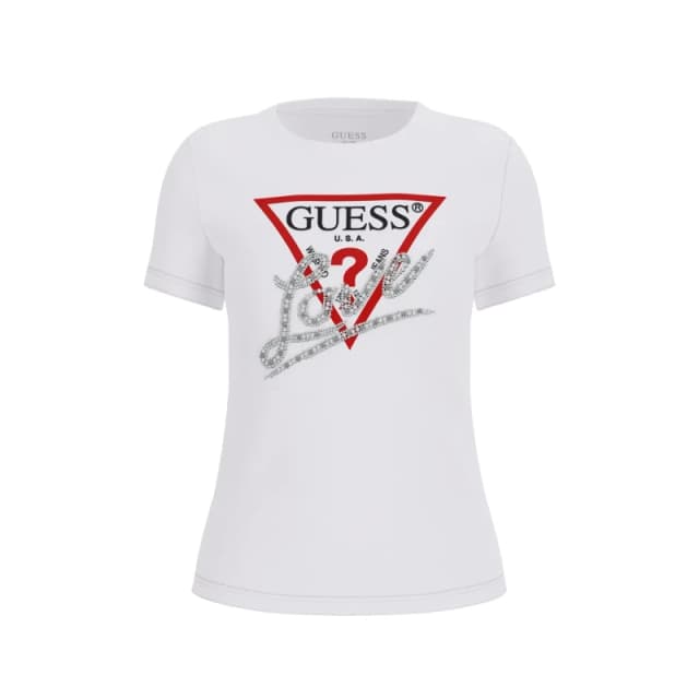 Guess Womens T-Shirt Guess Pearls Love Triangle Blanc Female XS