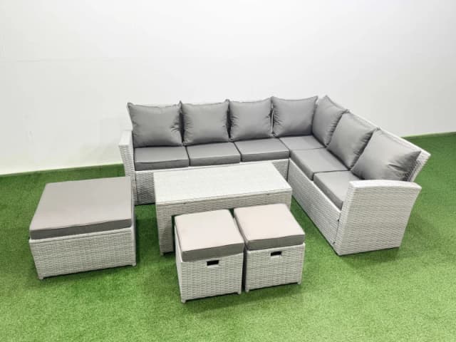 Fimous 9 Seater Garden Outdoor Rattan Furniture Set Coffee Table Set in Light Grey Light Grey Unisex