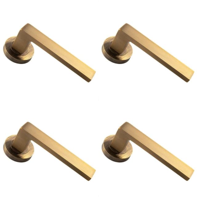 Loops 4x PAIR Straight Square Handle on Round Rose Concealed Fix Antique Brass Metallics